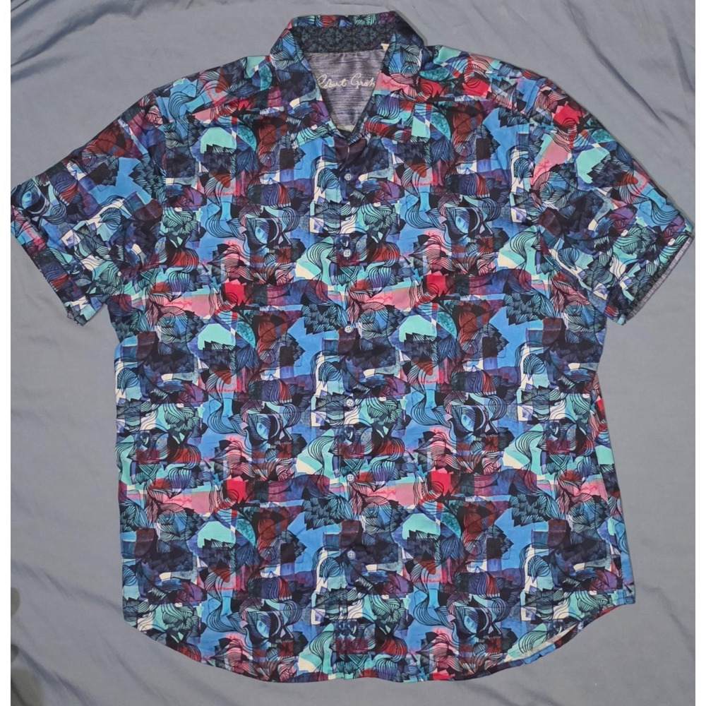 Robert‎ Graham Geometric Colorful Paisley Floral Vibrant Sport Short Sleeve XL